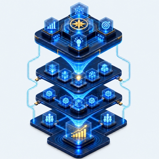Connected layers of AI capability, leadership and measurable impact