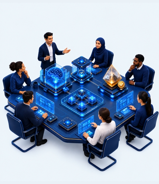 Professionals working together on practical AI business challenges